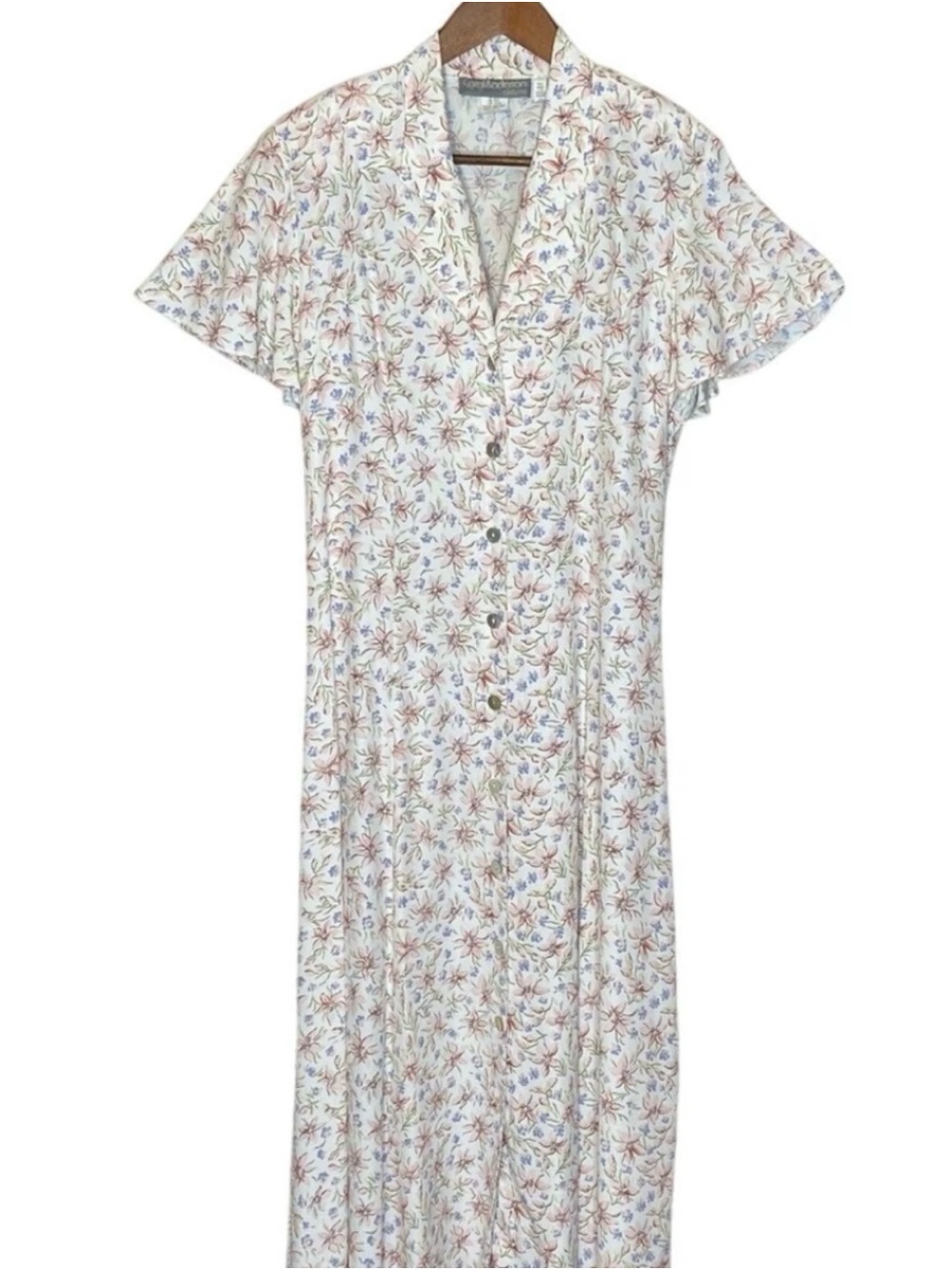 Vintage Carol Anderson Floral Button-Front Maxi Dress in Ivory and Multicolor